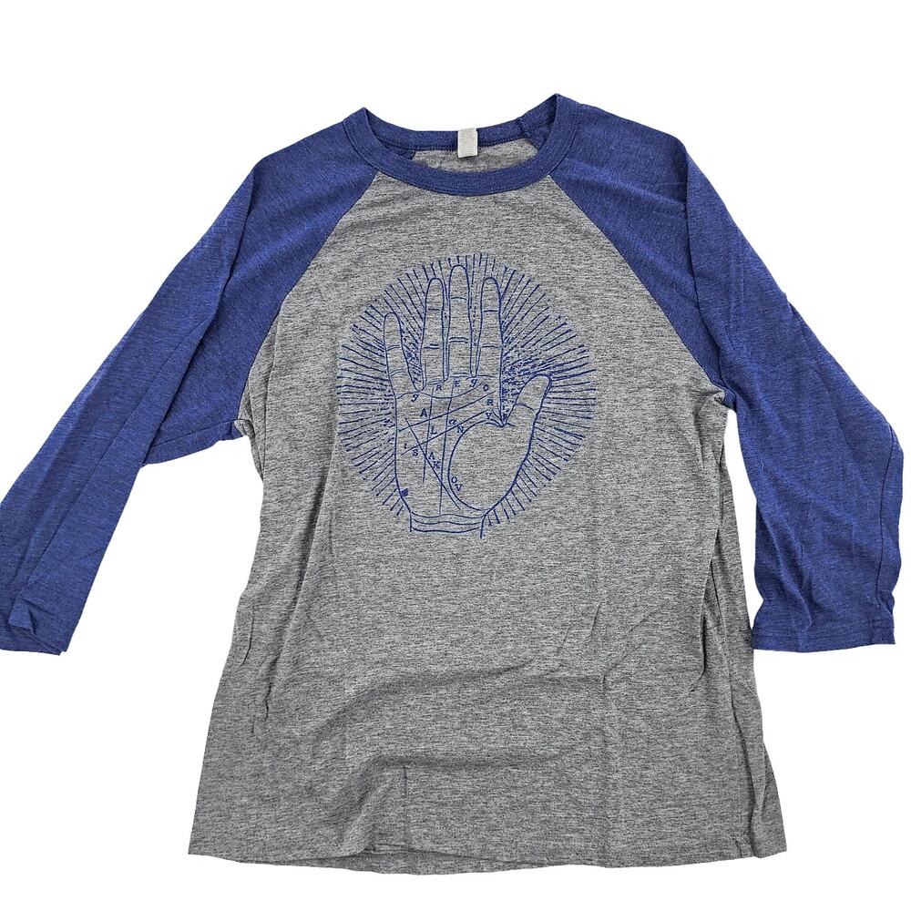 Gregory Alan Isakov Women's T Shirt Medium Canvas Tee Gray with Blue Sleeves